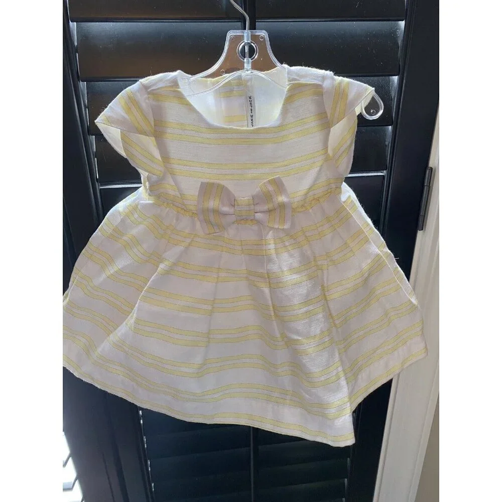 NWT Janie and Jack Dress Baby Girls 3-6 months Linen Gold Yellow Easter Spring